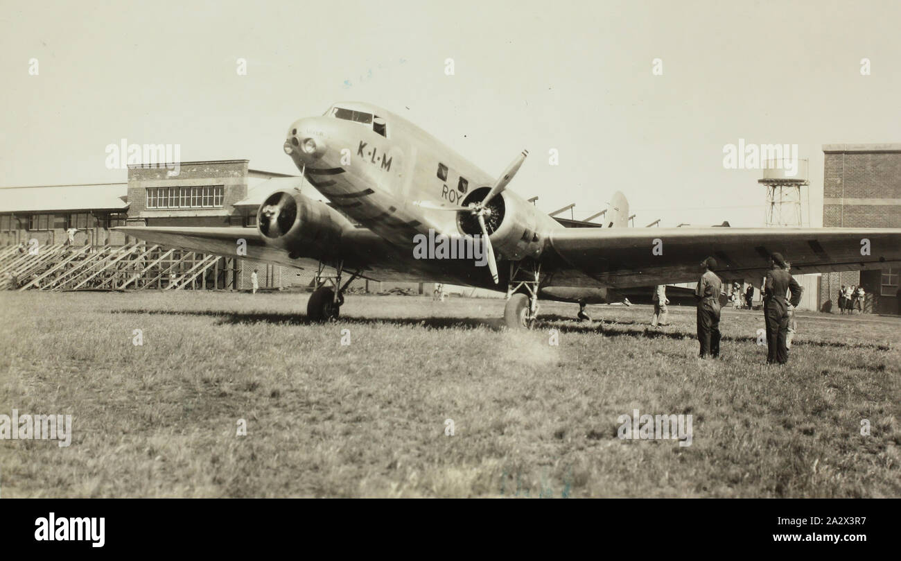 Photograph - K.L.M. Royal Dutch Airlines, DC-2 Aeroplane, Victoria, 1934, Part of a large photographic collection of glass plate and film negatives, photographic prints and photo albums, relating to the development of the electric power supply industry in Victoria, operated by the State Electricity Commission of Victoria (SECV) from 1919 to 1993 and various predecessor private and municipal power supply enterprises dating back to the late 1880s Stock Photo