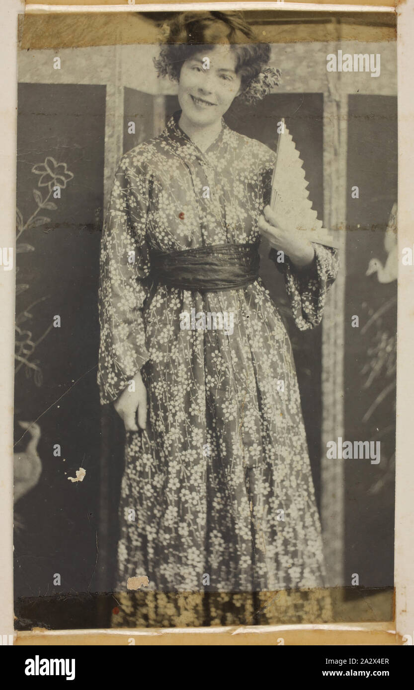 Photograph - Portrait of a Woman in Japanese Dress, circa 1900, Albumen print of a woman wearing traditional Japananese dress, 1900. One of 90 photographs contained within a brown photographic album was owned by Ruby Berry nee Sergeant and her family, includes photographs of Tasmania and Victoria Stock Photo