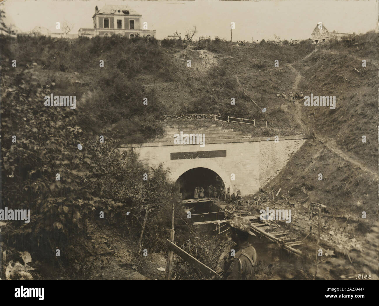 Photograph - 'Scenes From France, Great War', World War I, 1914 -1918, Photograph of soldiers at an entrance to a railway tunnel in France during World War I Stock Photo