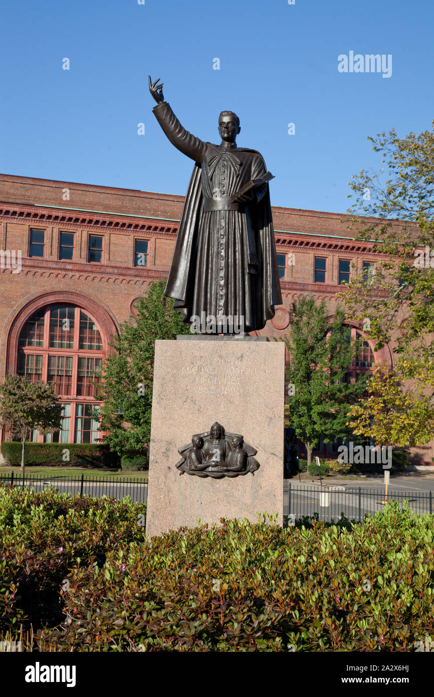 Reverend Michael Joseph McGivney statue at the train depot in Waterbury