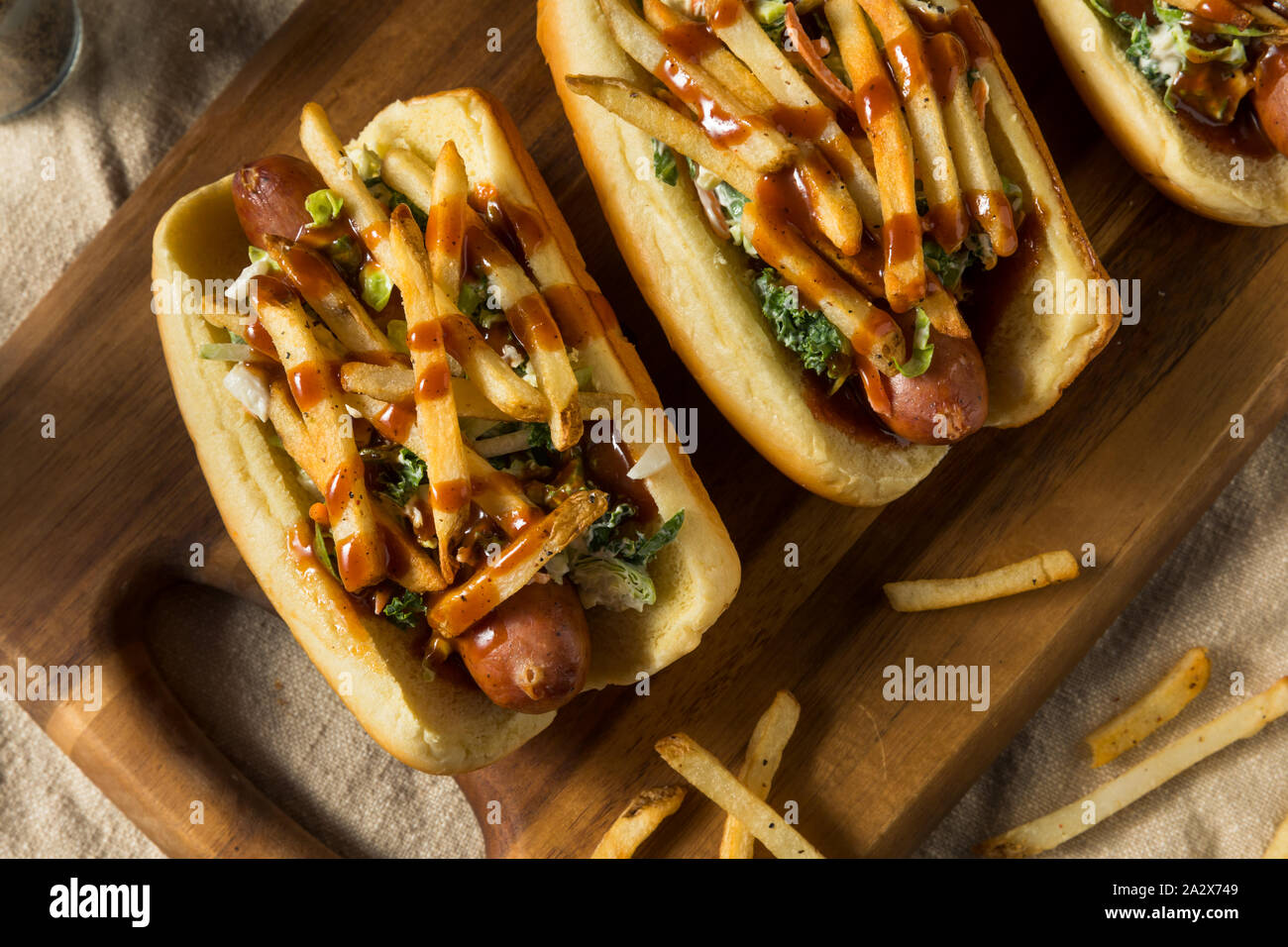 Homemade Cleveland Polish Boy Sandwich with BBQ and French Fries Stock Photo Alamy
