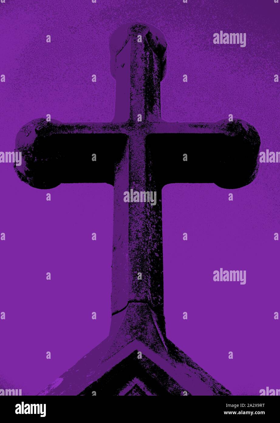 A stylised (image manipulated) cross in purple (violet). Stock Photo