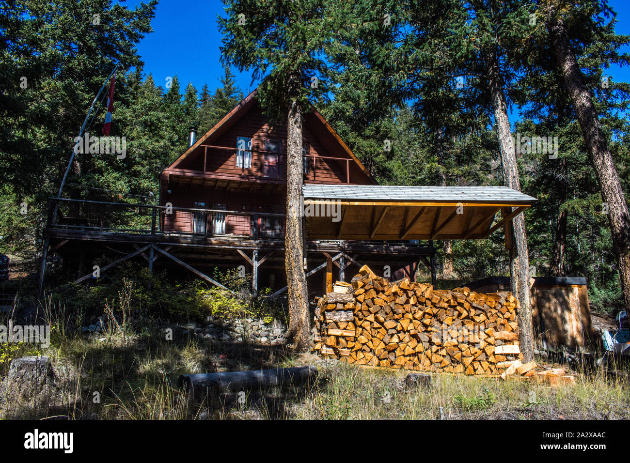 A family cabin at Loon lake, BC Canada Stock Photo