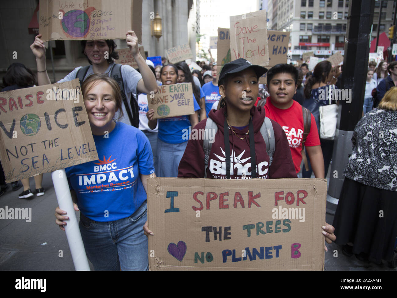New York City Student Climate Strike, one of hundreds around the world on September 20, 2019, just before the United Nations meeting on the seriousness of Climate Change. Stock Photo