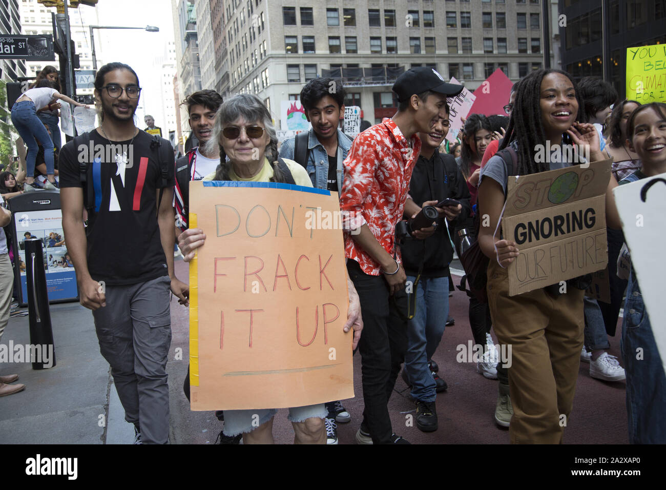 New York City Student Climate Strike, one of hundreds around the world on September 20, 2019, just before the United Nations meeting on the seriousness of Climate Change. Stock Photo