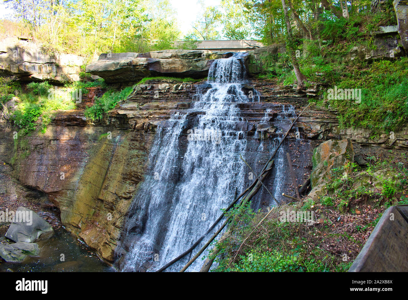 Brandywine Falls at Cuyahoga Valley National Park. Blue water rushing