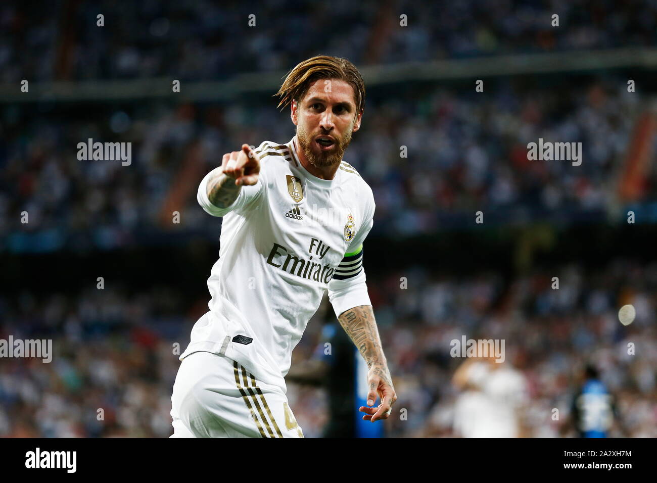 Madrid Spain 1st Oct 2019 Sergio Ramos Real Football Soccer Sergio Ramos Celebrate After His Goal During Uefa Champions League Matchday 2 Group A Match Between Real Madrid Cf 2 2 Club Brugge