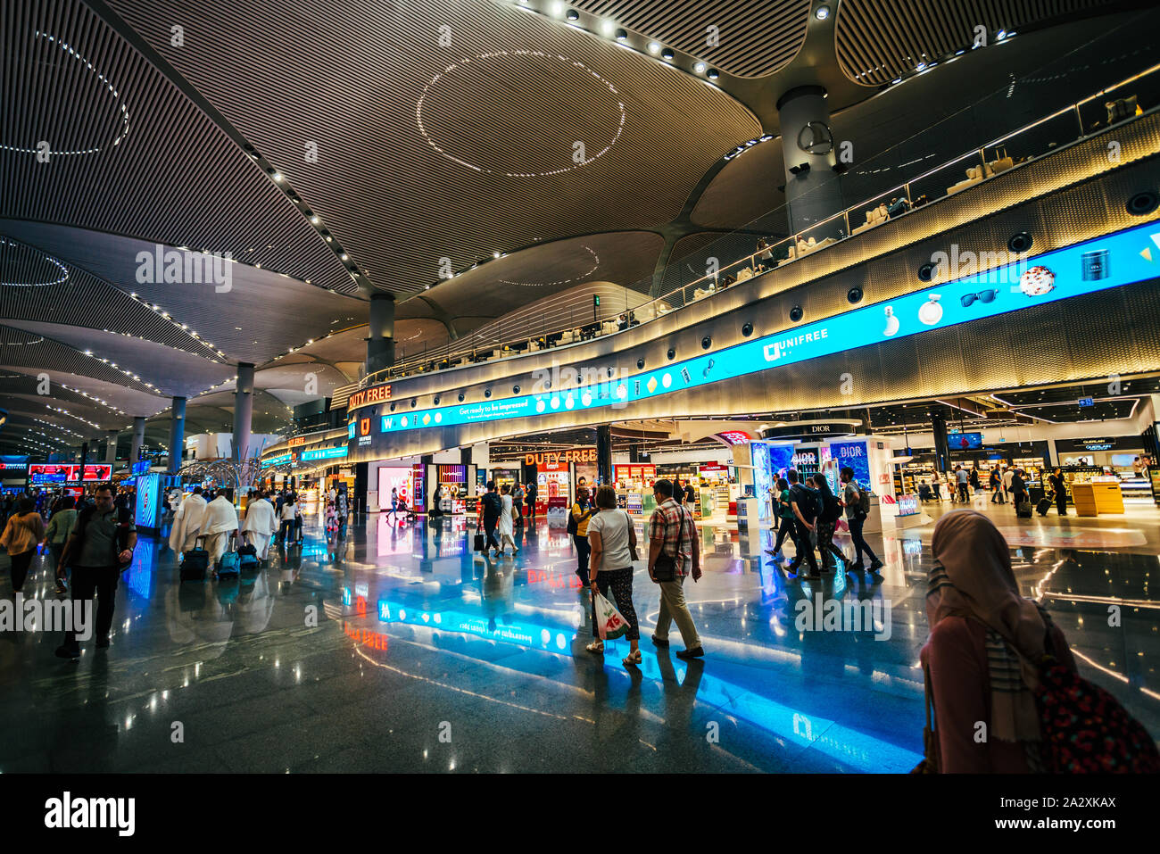 ISTANBUL,TURKEY,AUGUST 02, 2019: Interior view of the Istanbul new airport.  New Istanbul Airport is the main international airport located in Istanbu Stock Photo