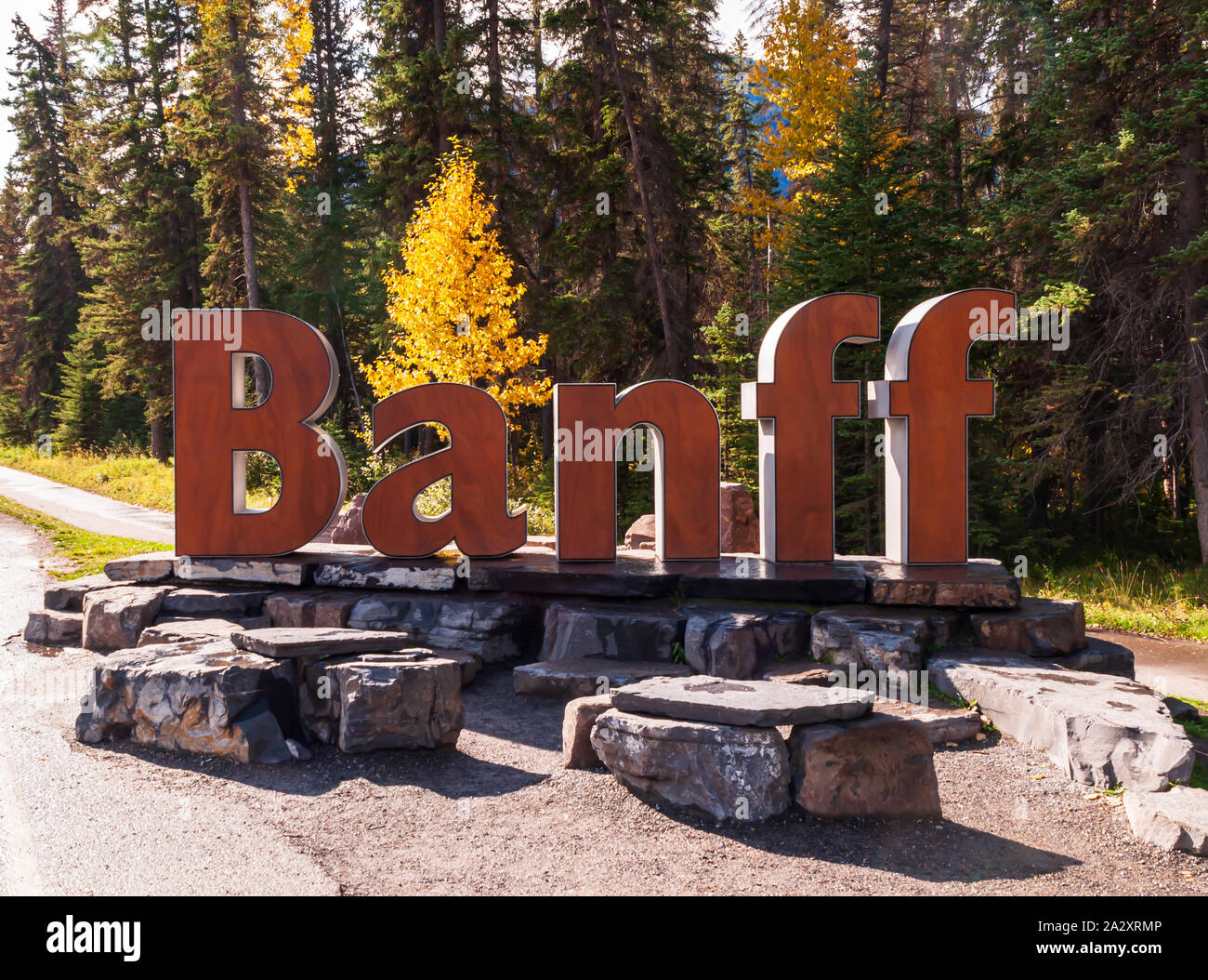 The BANFF sign on Mt Norquay Road as you enter town on a sunny fall day ...
