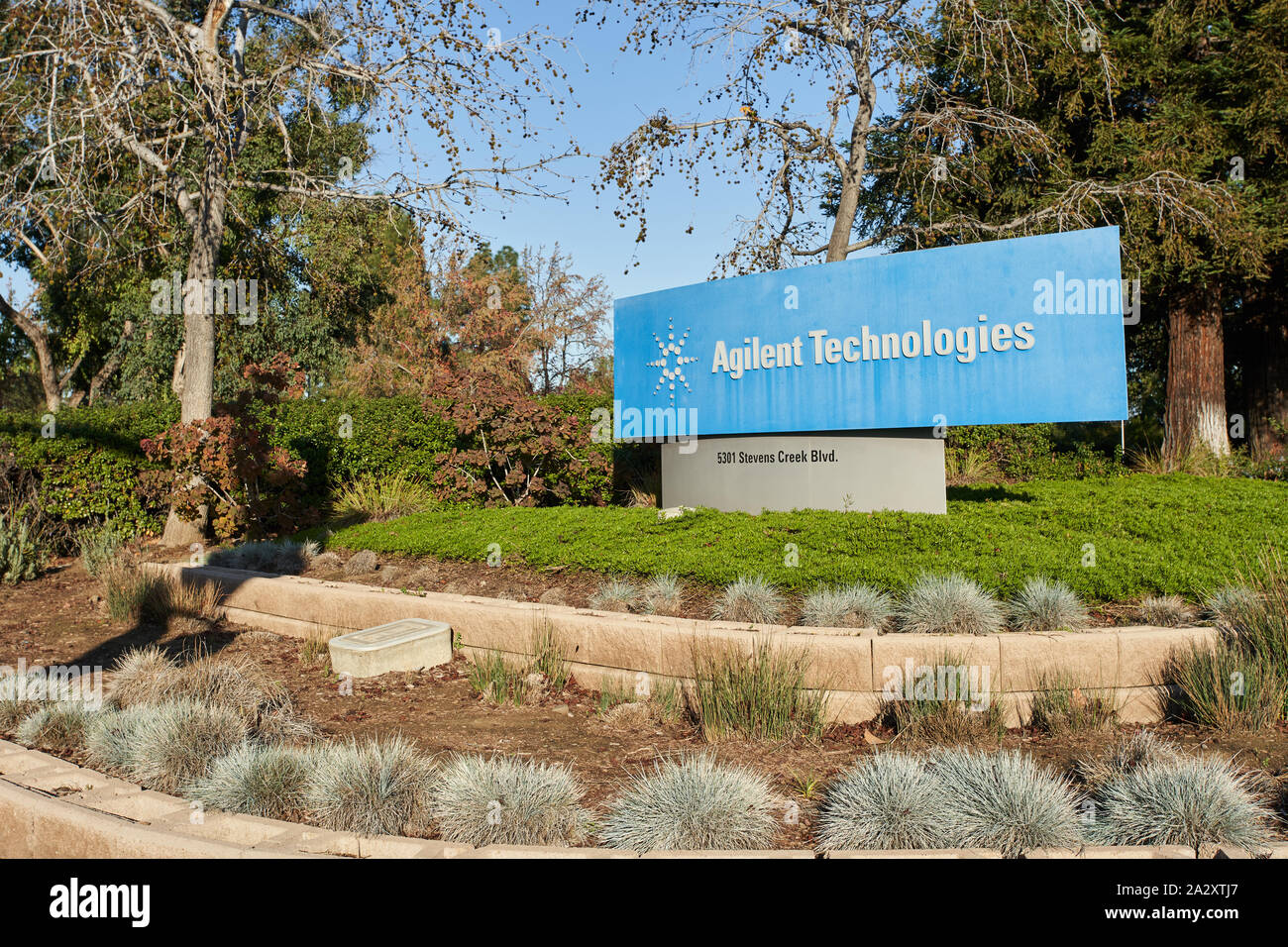 Santa Clara, California - Dec 7, 2018: The entrance sign at Agilent Technologies headquarters. Stock Photo