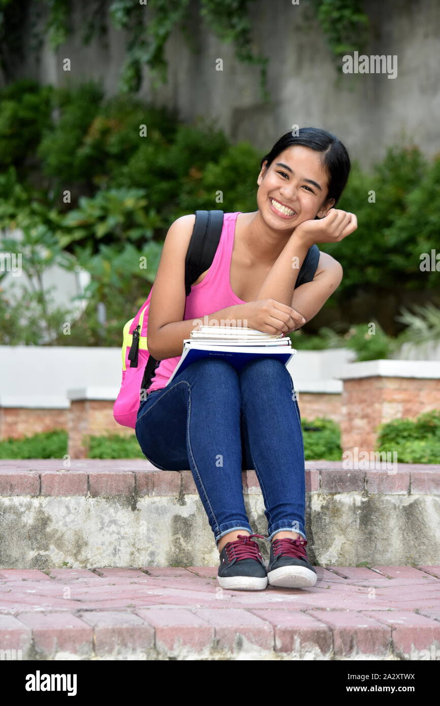 Smiling Young Filipina Student Teenager School Girl Stock Photo