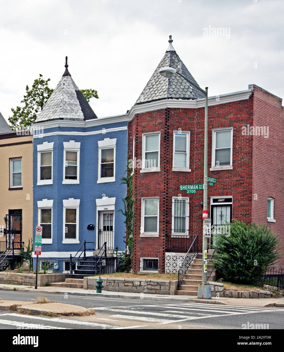 Row houses, Sherman Ave. near intersection with Girard St., NW, Washington, D.C Stock Photo
