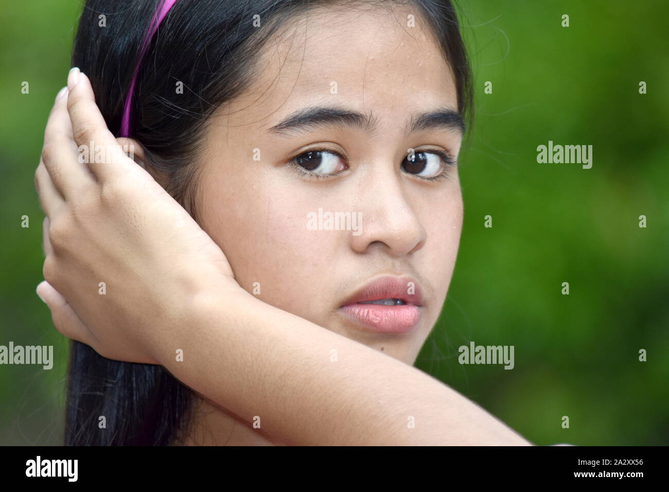 An A Minority Girl And Worry Stock Photo