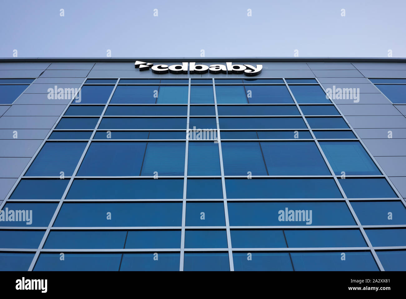 The world's largest online distributor of independent music, CD Baby, Inc.'s Headquarters in Portland, Oregon, seen in the evening on Sep 21, 2019. Stock Photo