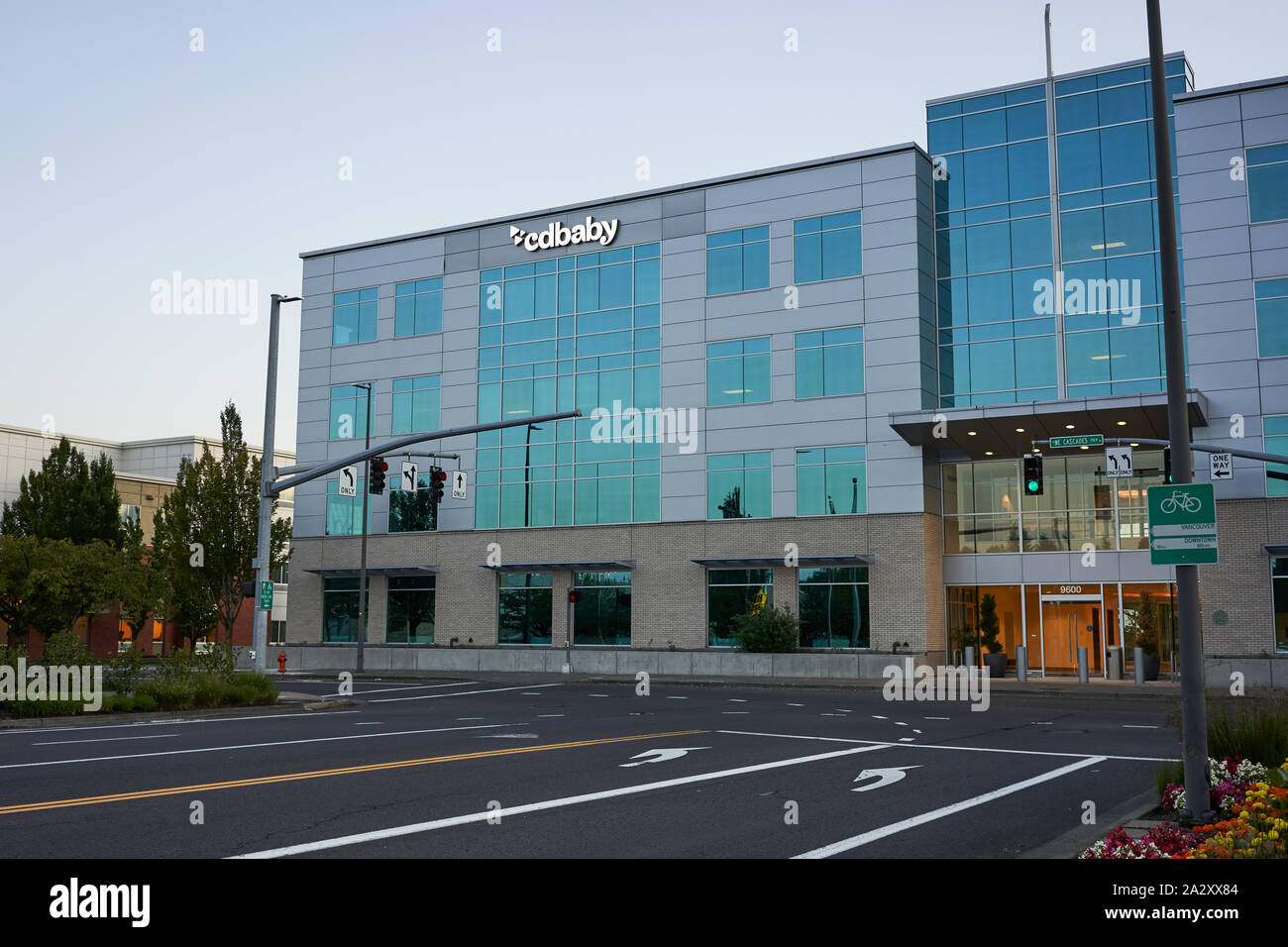 The world's largest online distributor of independent music, CD Baby, Inc.'s Headquarters in Portland, Oregon, seen in the evening on Sep 21, 2019. Stock Photo