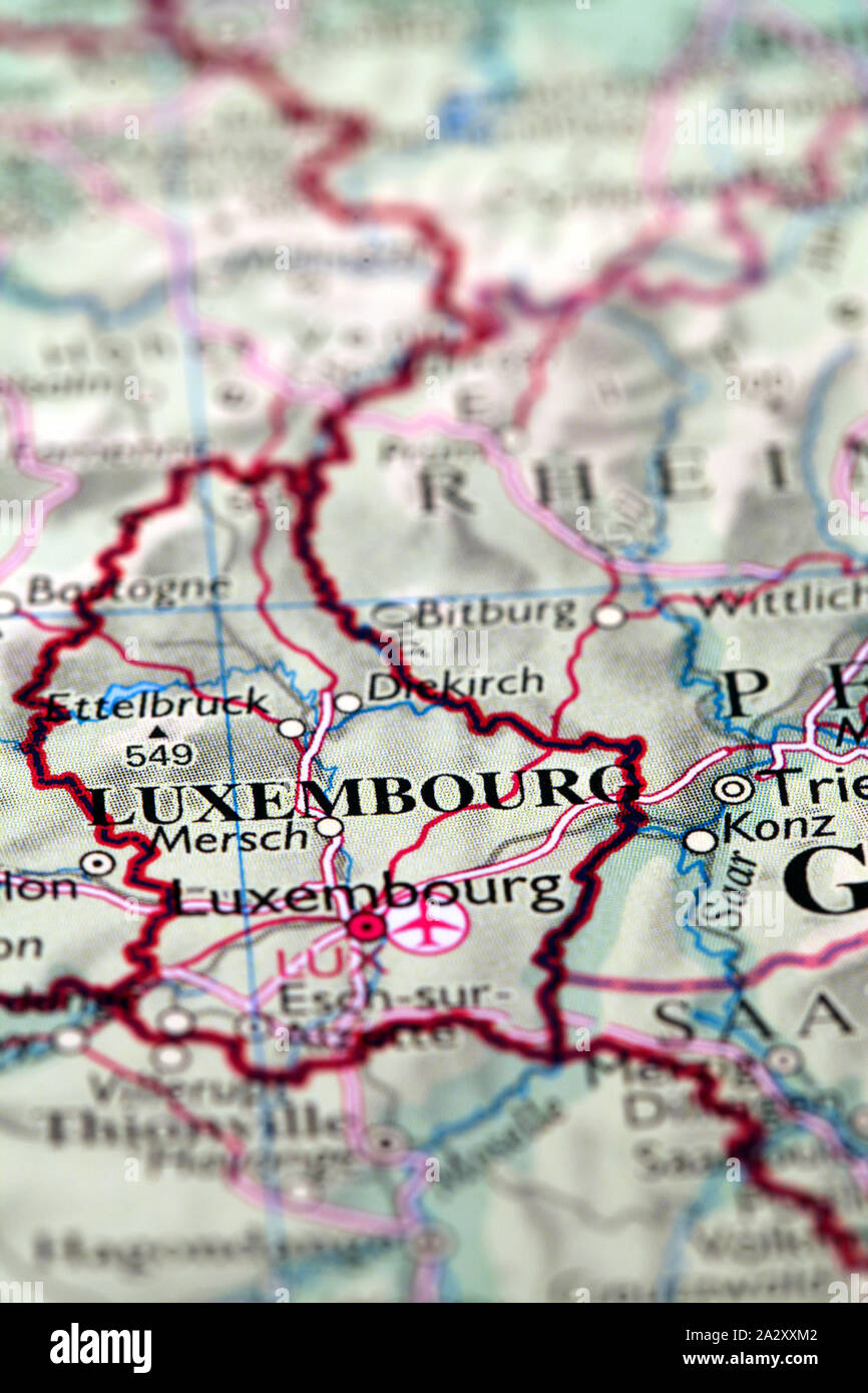 Luxembourg On Atlas World Map Stock Photo Alamy Luxembourg On Atlas World Map 2A2XXM2