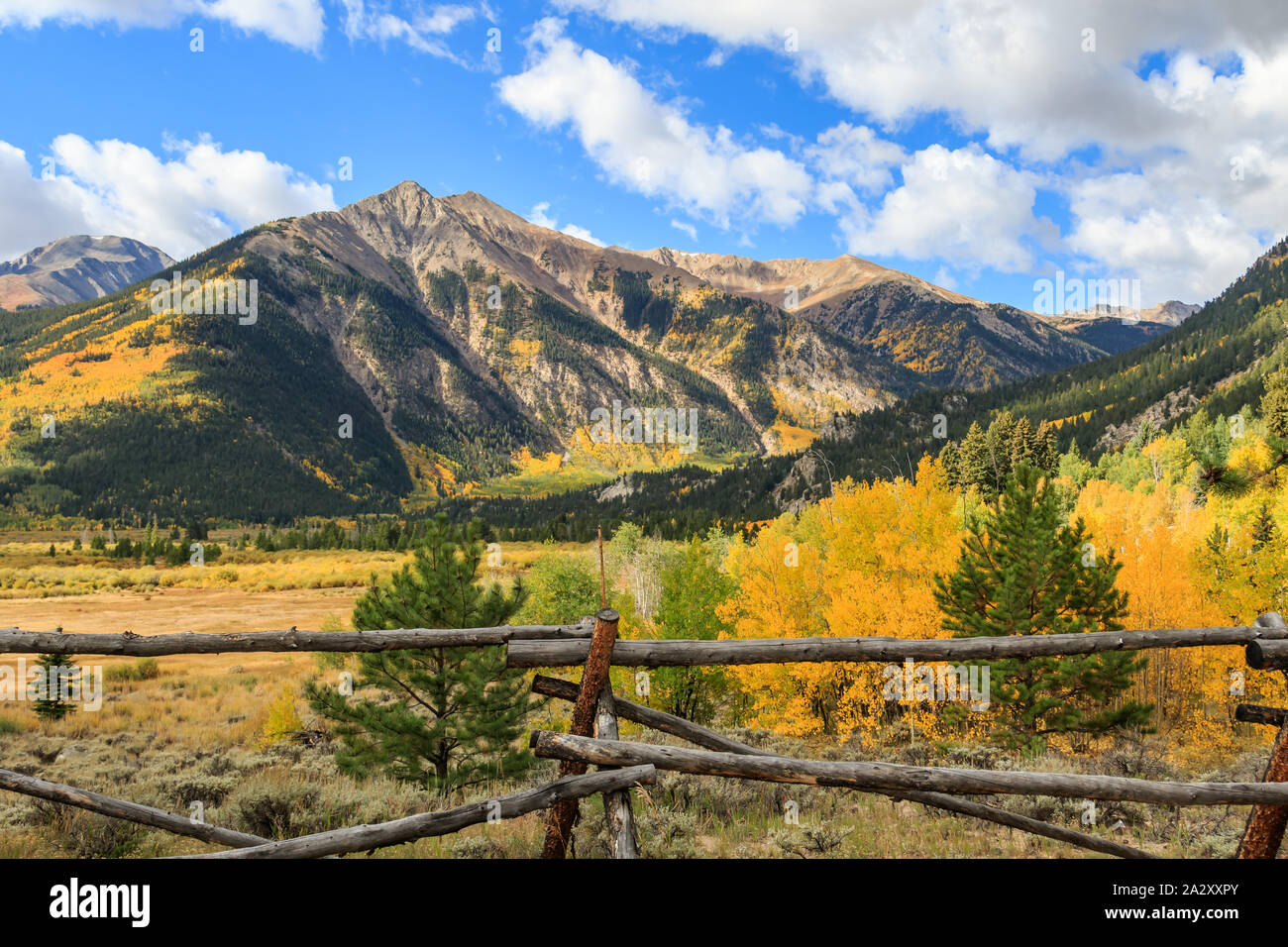 Colorado roadside near Twin Lakes in fall color Stock Photo