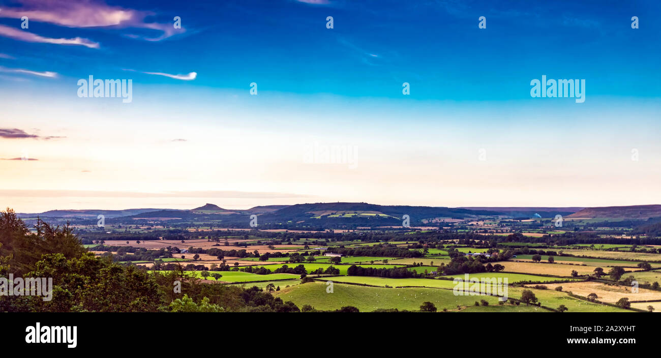 Panorama landscape of North Yorkshire Moors and Roseberry Topping, Claybank, Stokesley, England, UK Stock Photo