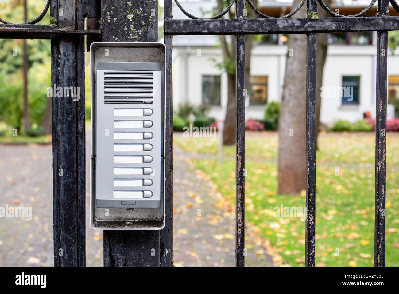 Apartment house or office call button panel with apartment numbers and