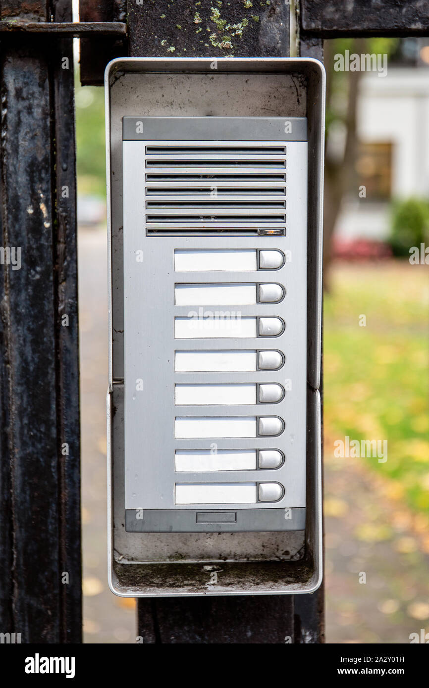 Apartment house or office call button panel with apartment numbers and