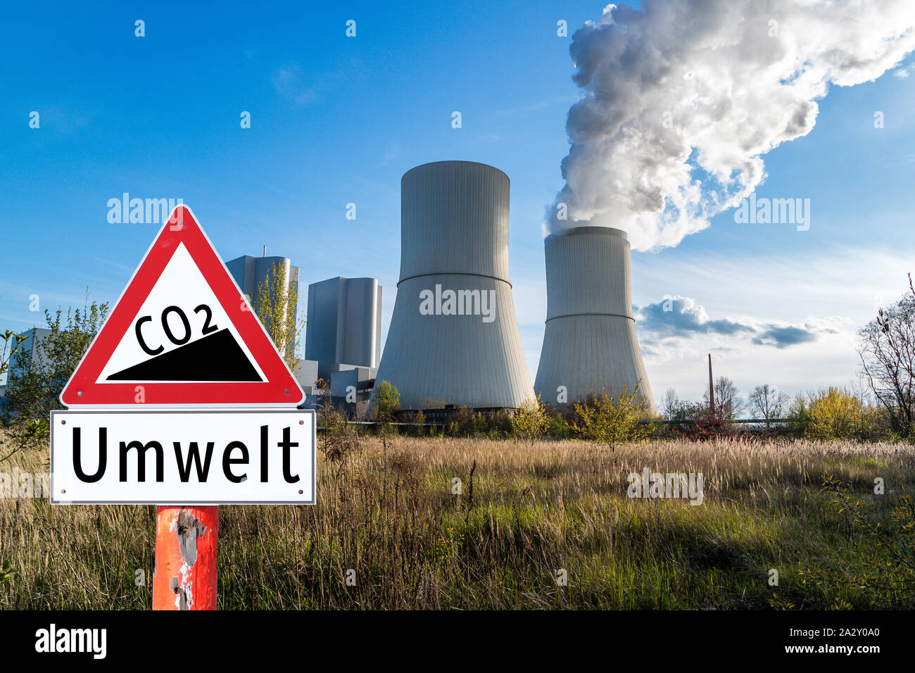 Environmental Protection Co2 warning sign Stock Photo