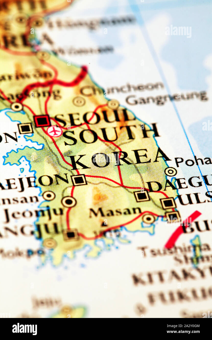 Seoul South Korea On Atlas World Map Stock Photo Alamy Seoul South Korea On Atlas World Map 2A2Y0GM