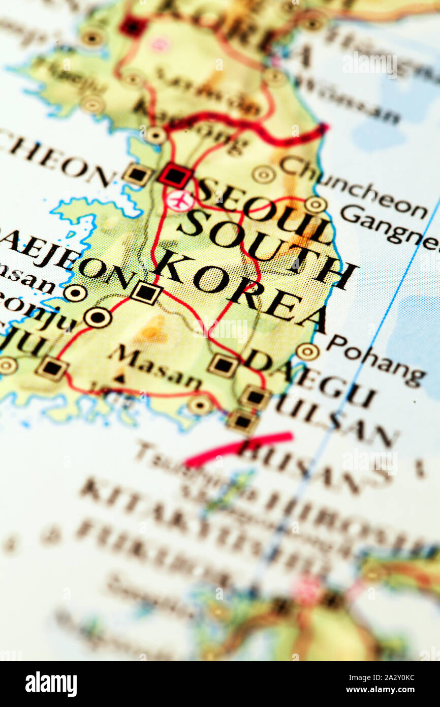 Seoul South Korea On Atlas World Map Stock Photo Alamy Seoul South Korea On Atlas World Map 2A2Y0KC