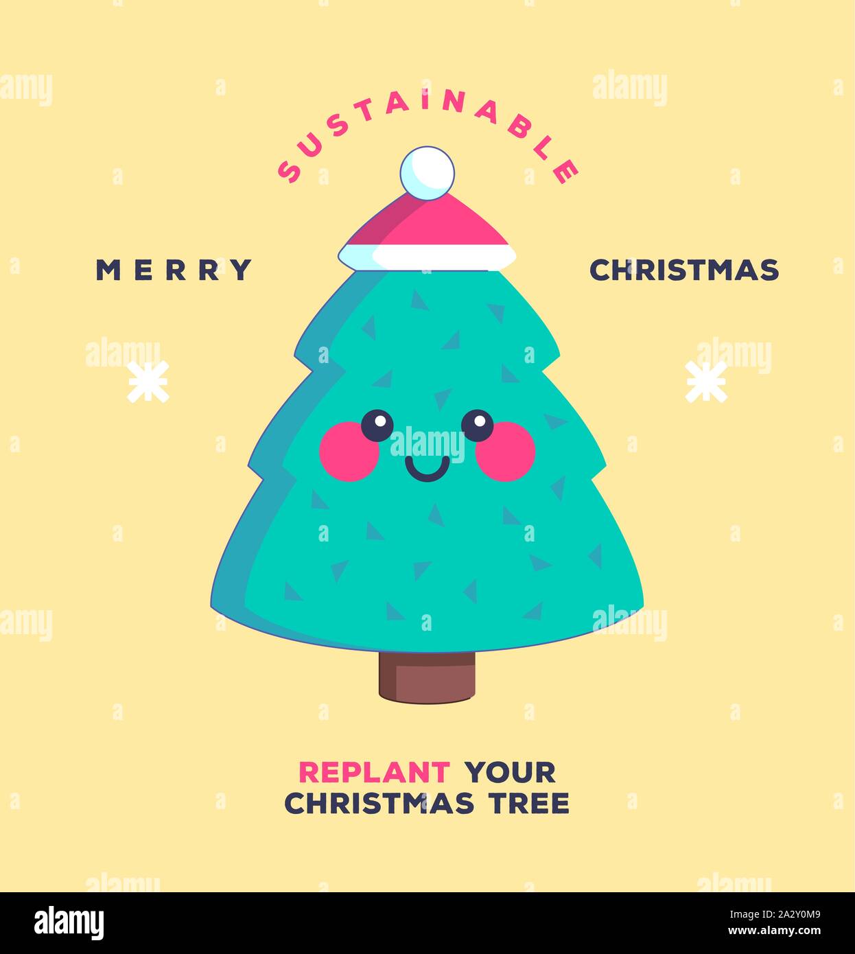 Replant your Christmas tree. Happy Holidays. Environmentally friendly and sustainability concept. Vector illustration. Stock Vector