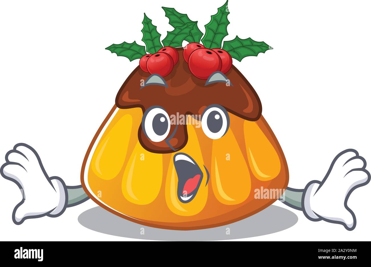 Surprised christmas pudding with the character shape Stock Vector Image