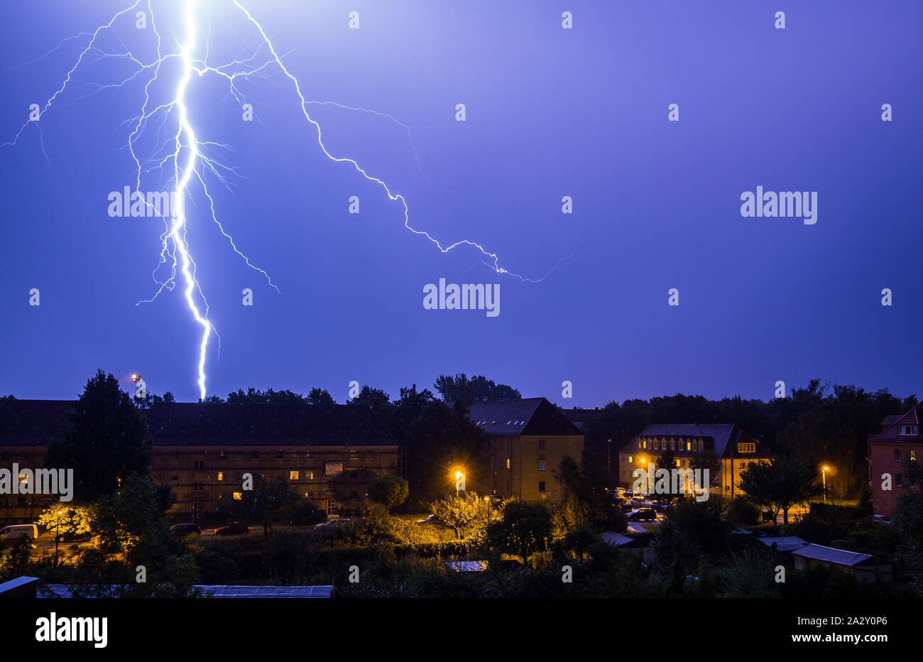 thunderstorm in city Stock Photo