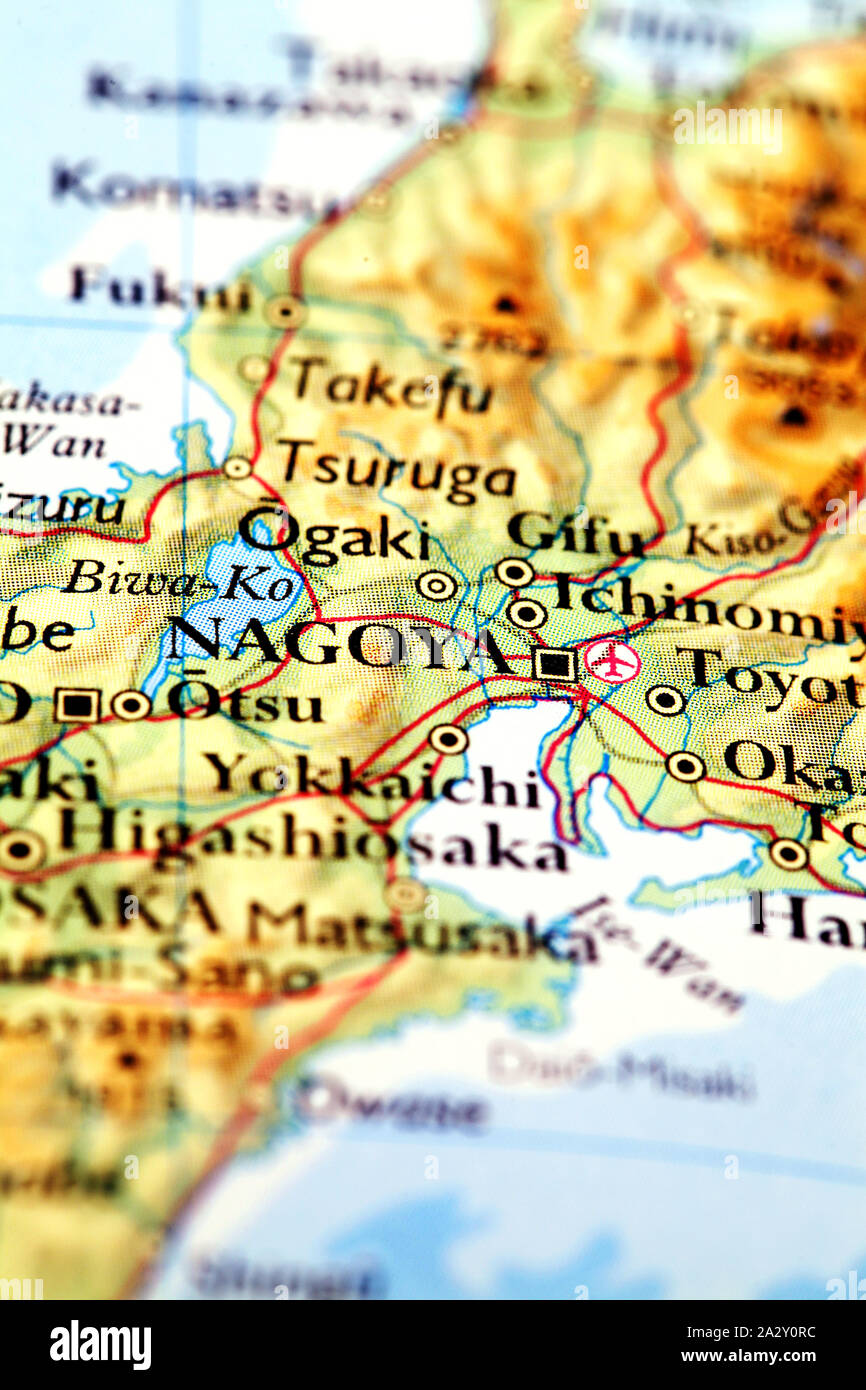 Nagoya Japan, on atlas world map Stock Photo - Alamy