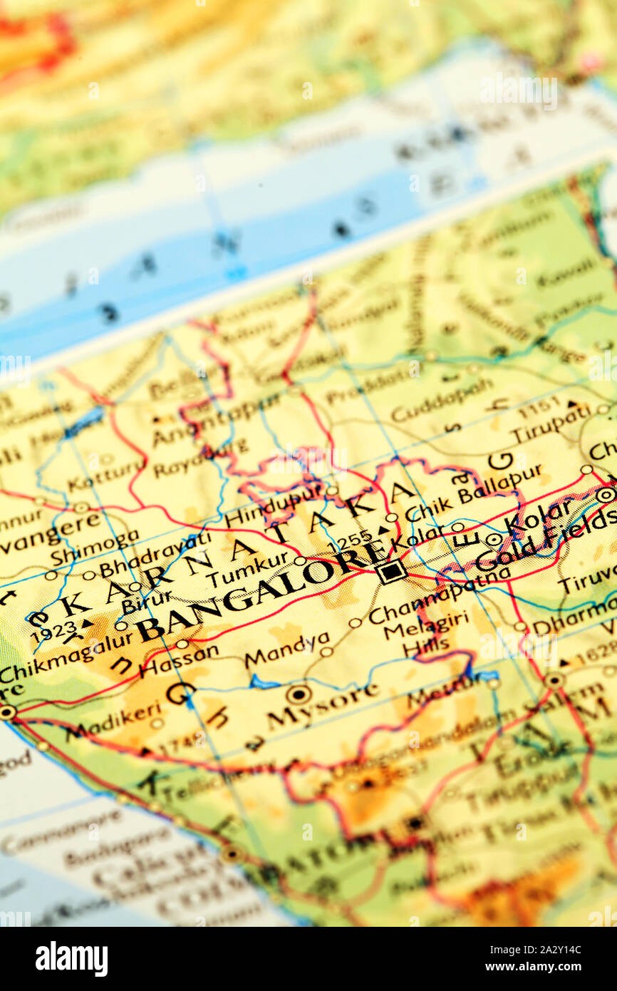 Bangalore India,  on atlas world map Stock Photo