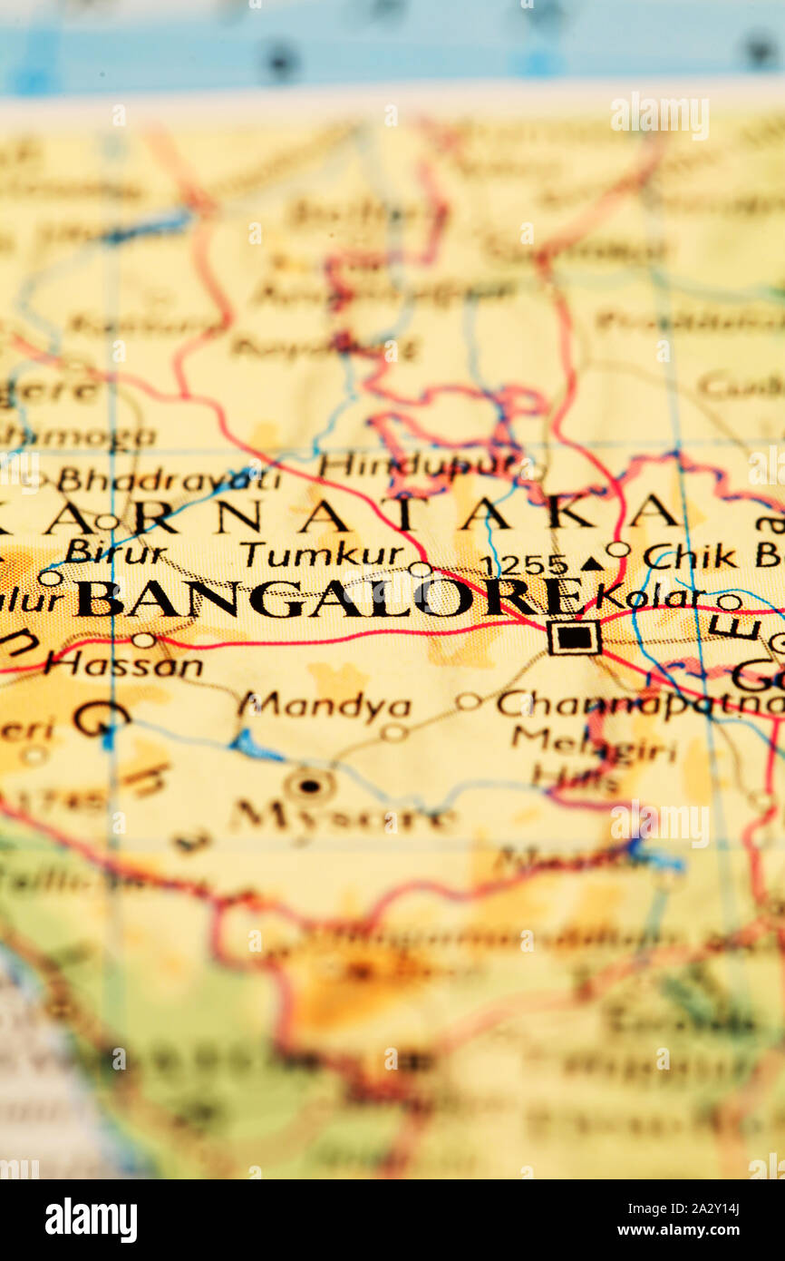 Bangalore India,  on atlas world map Stock Photo