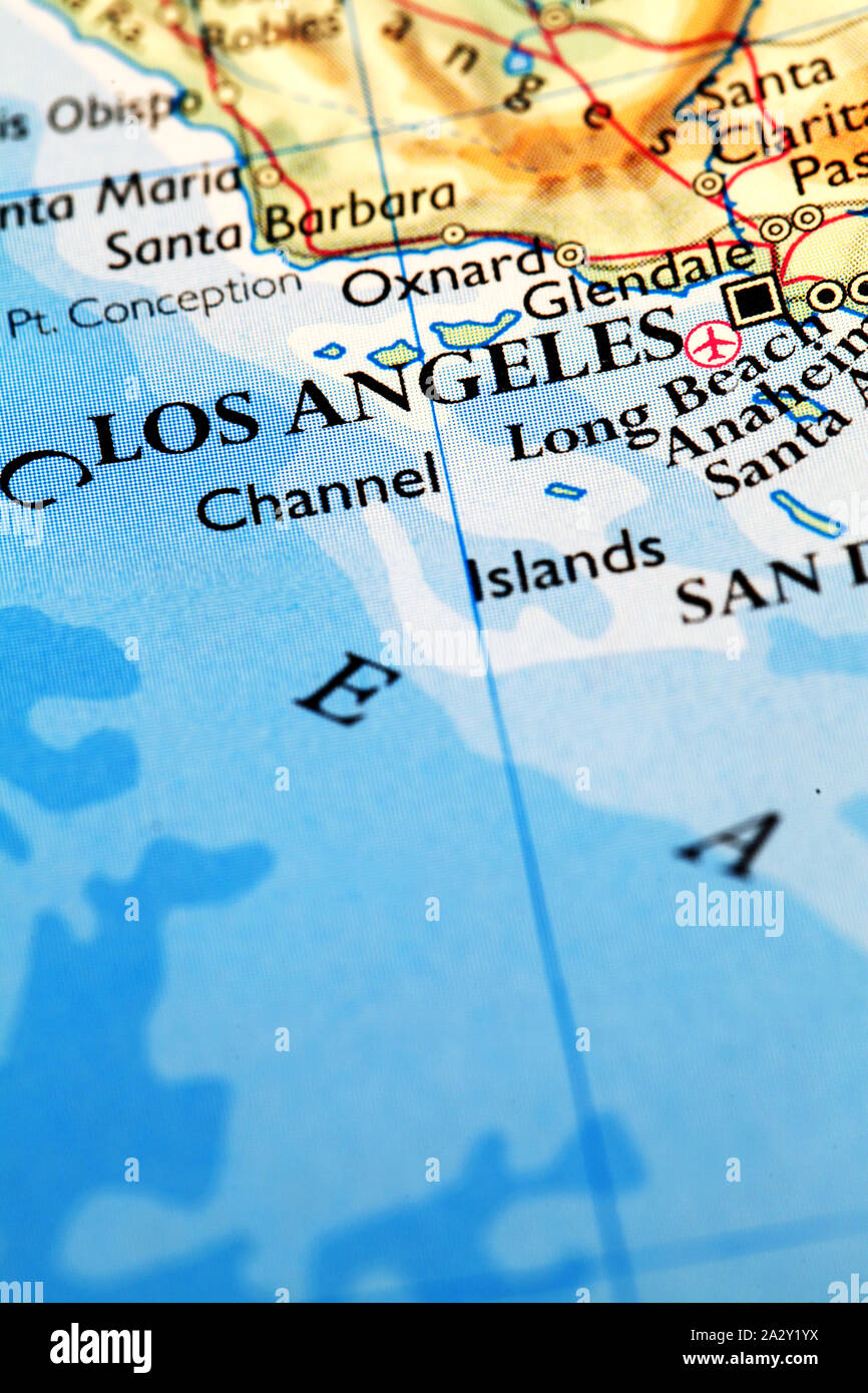 Los Angeles On Atlas World Map Stock Photo Alamy