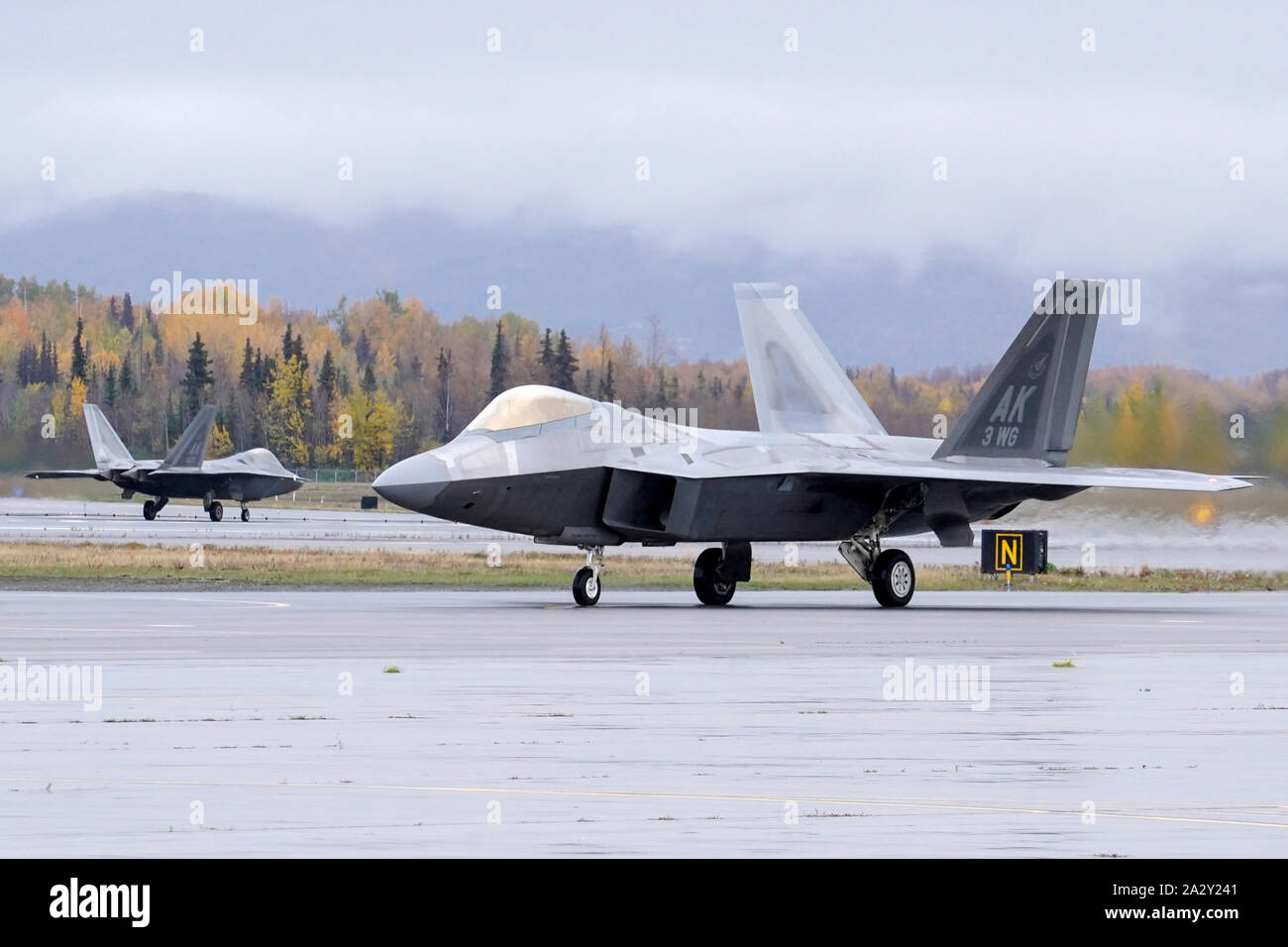 F-22 Raptors of the 3rd Wing taxi on Base Elmendorf-Richardson, Alaska, Oct. 2, participating in the Polar Force 20-1 exercise. Polar Force 20-1 is designed to exercise multiple elements