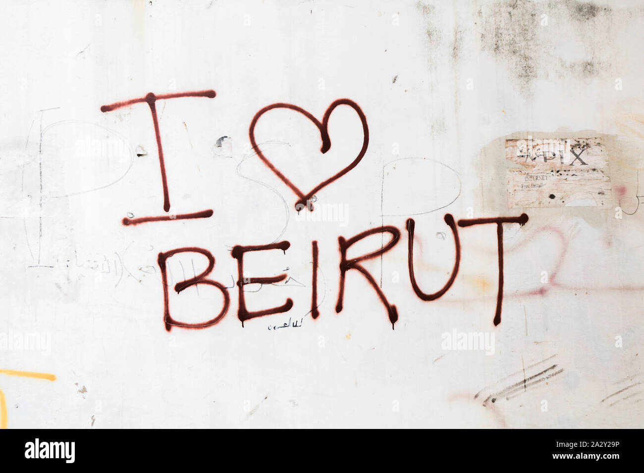 Beirut, Lebanon. 3rd Oct, 2019. I'' love Beirut''Graffiti scribbled on a wall in the Lebanese capital Credit: Amer Ghazzal/SOPA Images/ZUMA Wire/Alamy Live News Stock Photo