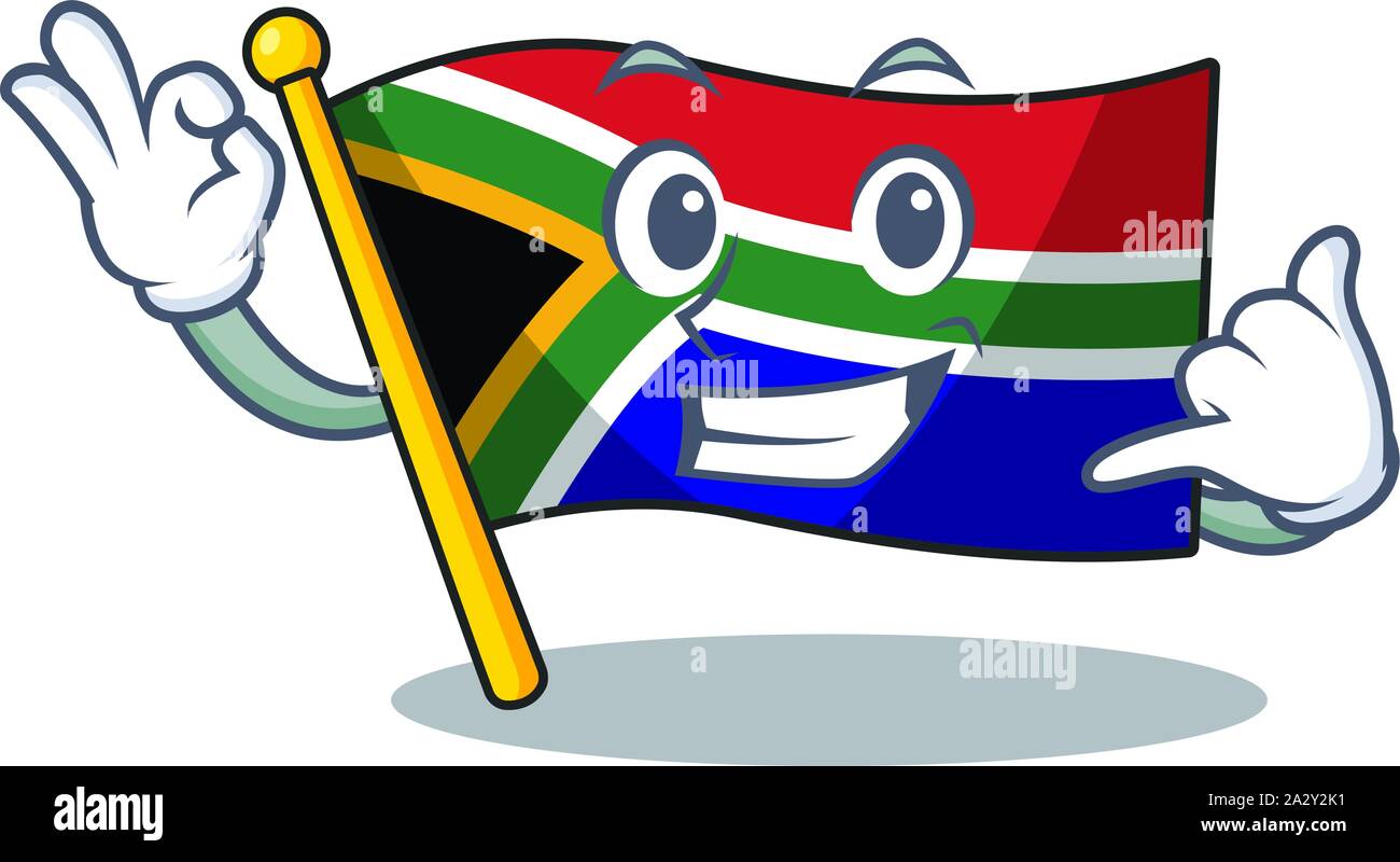 Call me south africa flag flies at cartoon pole Stock Vector