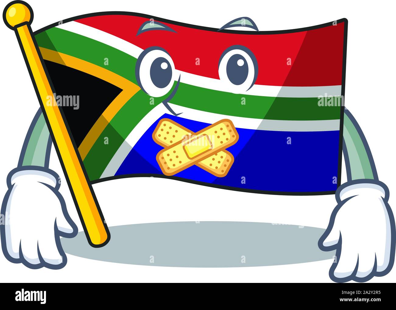 Silent south africa flag flies at cartoon pole Stock Vector