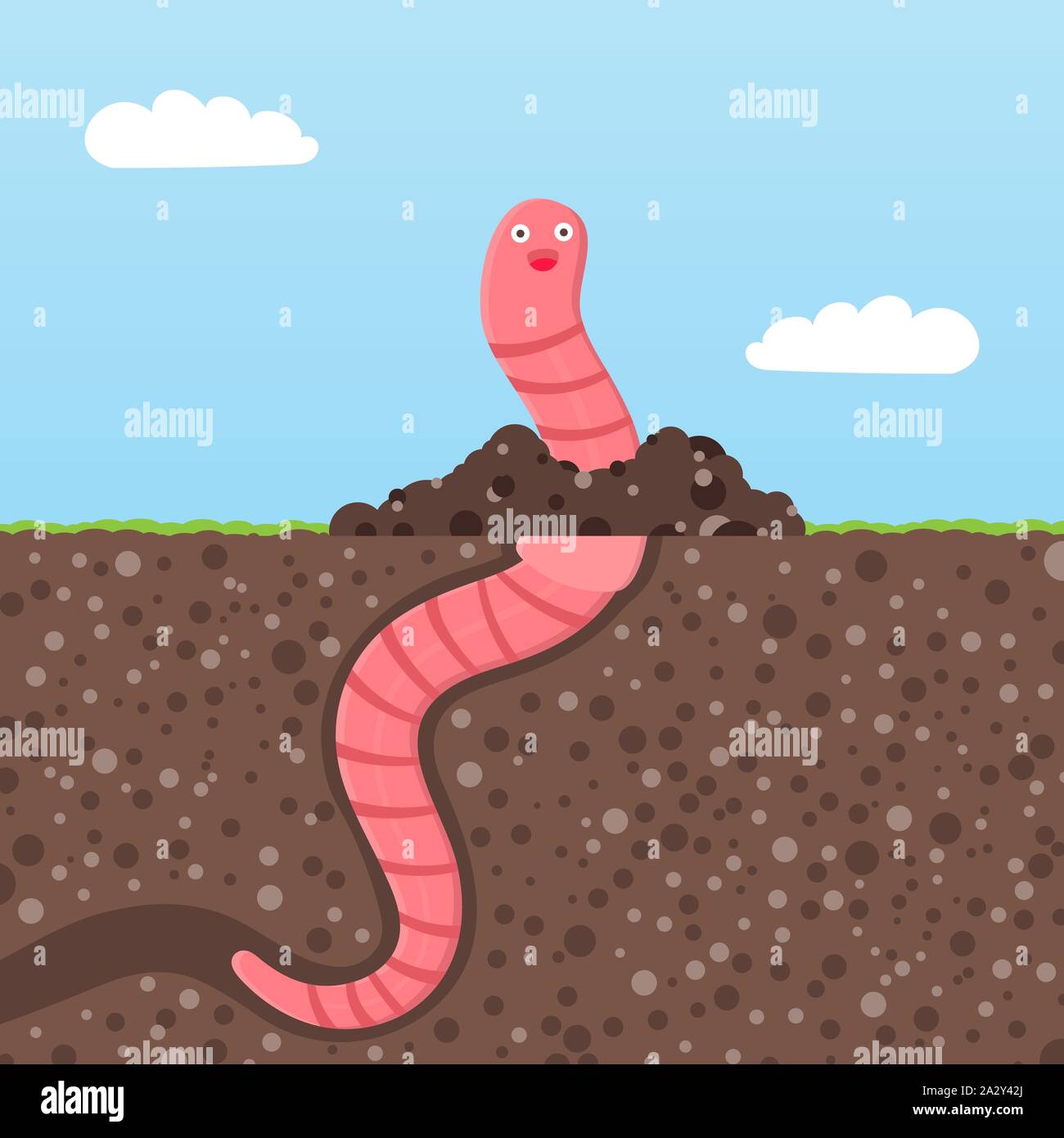 Earthworm cartoon character icon sigh. Worm with face expression smilling  pop up above the ground flat style design vector illustration. Crawling  anim Stock Vector Image & Art - Alamy