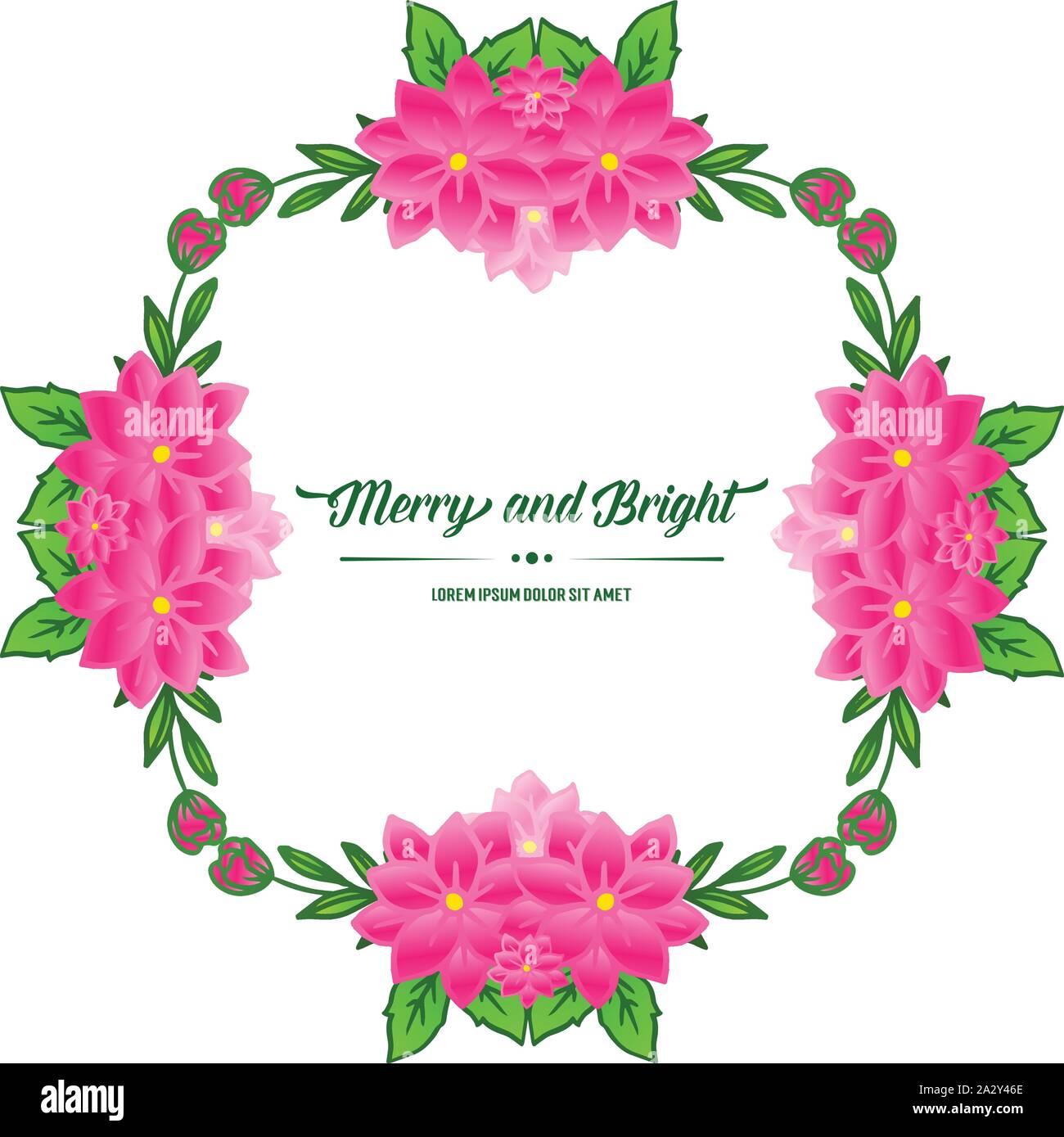 Simple pink floral frame, for design invitation card merry and bright ...