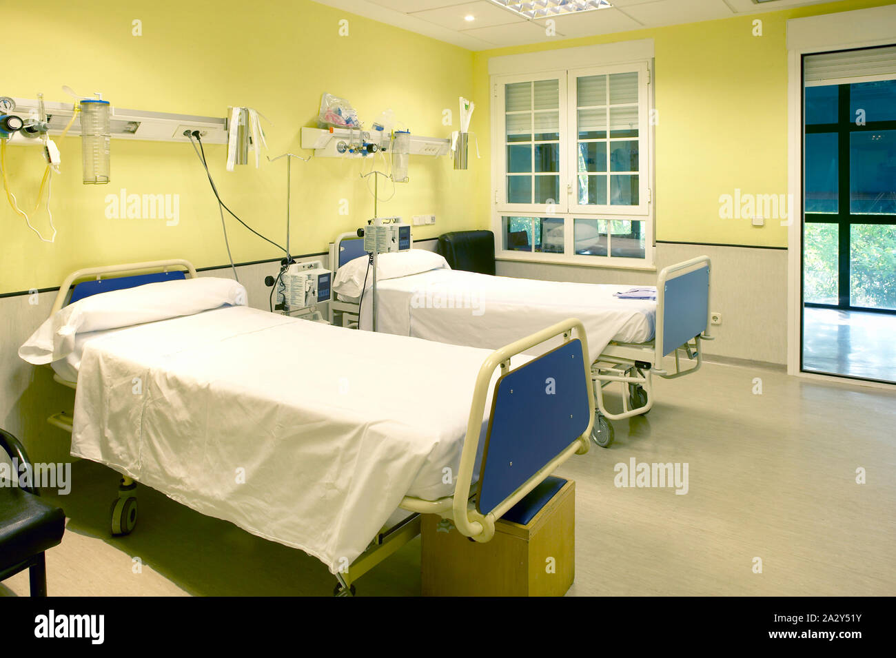 Hospital room interior with two bed. Healthcare medicine treatment