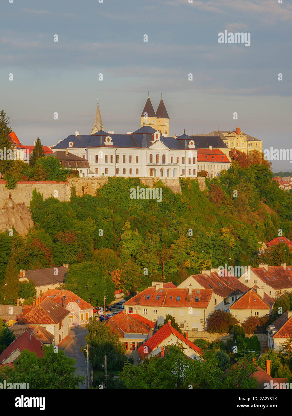 Dreamy view of the royal buildings on Castle Hill in Veszprem, Hungary Stock Photo
