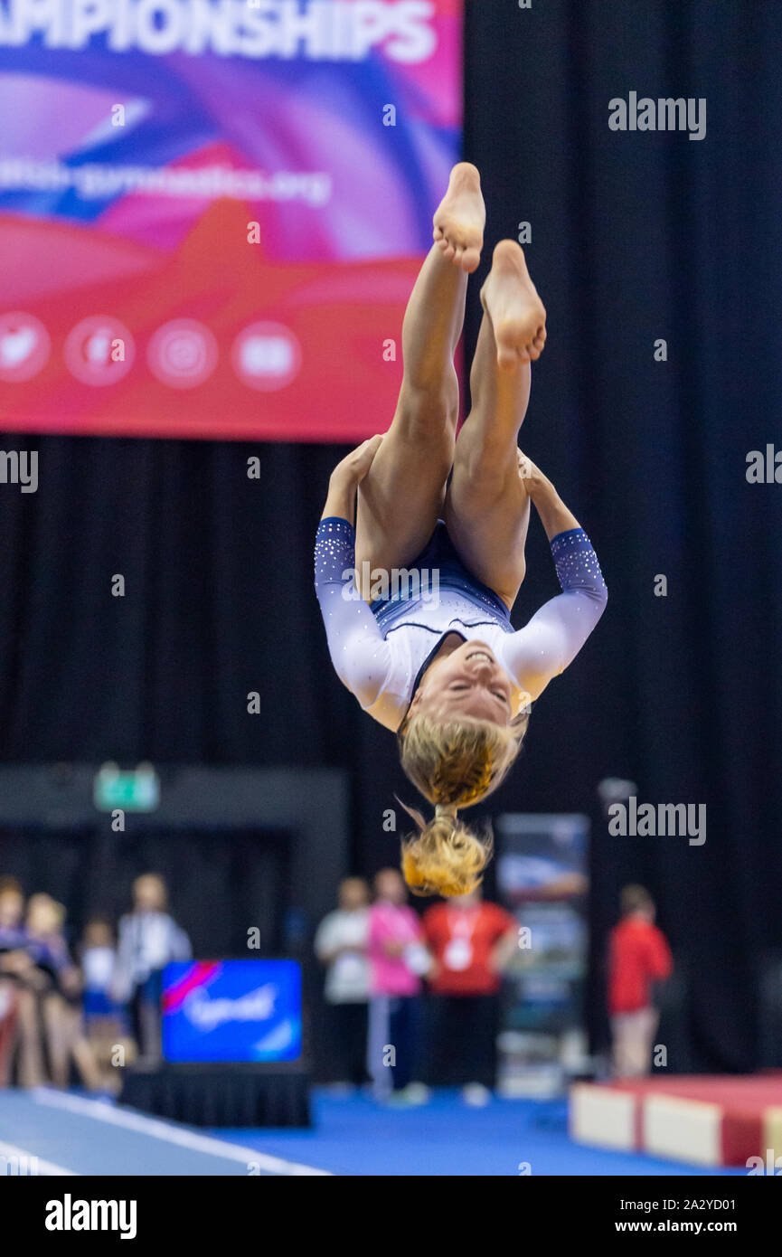 Birmingham, England, UK. 28 September 2019. Charlotte Clark (Pinewood  Gymnastics Club) in action during the Trampoline, Tumbling and DMT British  Championship Qualifiers at the Arena Birmingham, Birmingham, UK Stock Photo  - Alamy