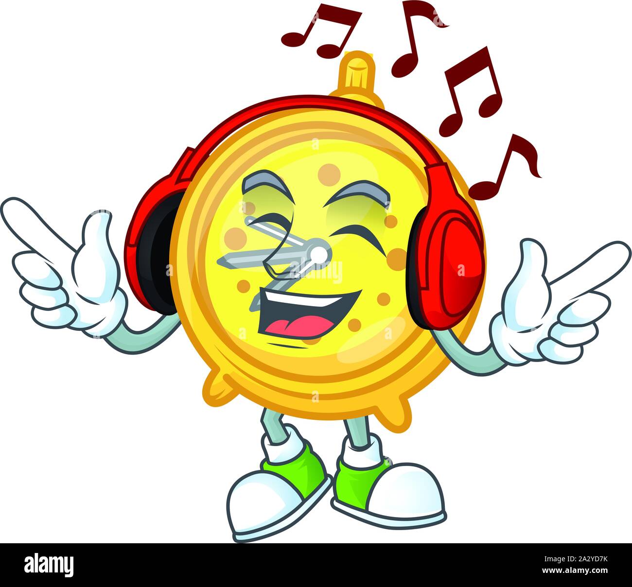 Listening music alarm clock cartoon with machine classic Stock Vector