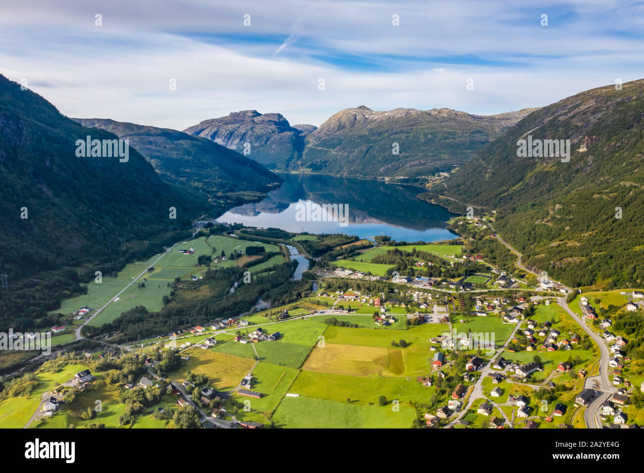 Roldal village in the municipality of Odda in Hordaland county, Norway. Stock Photo