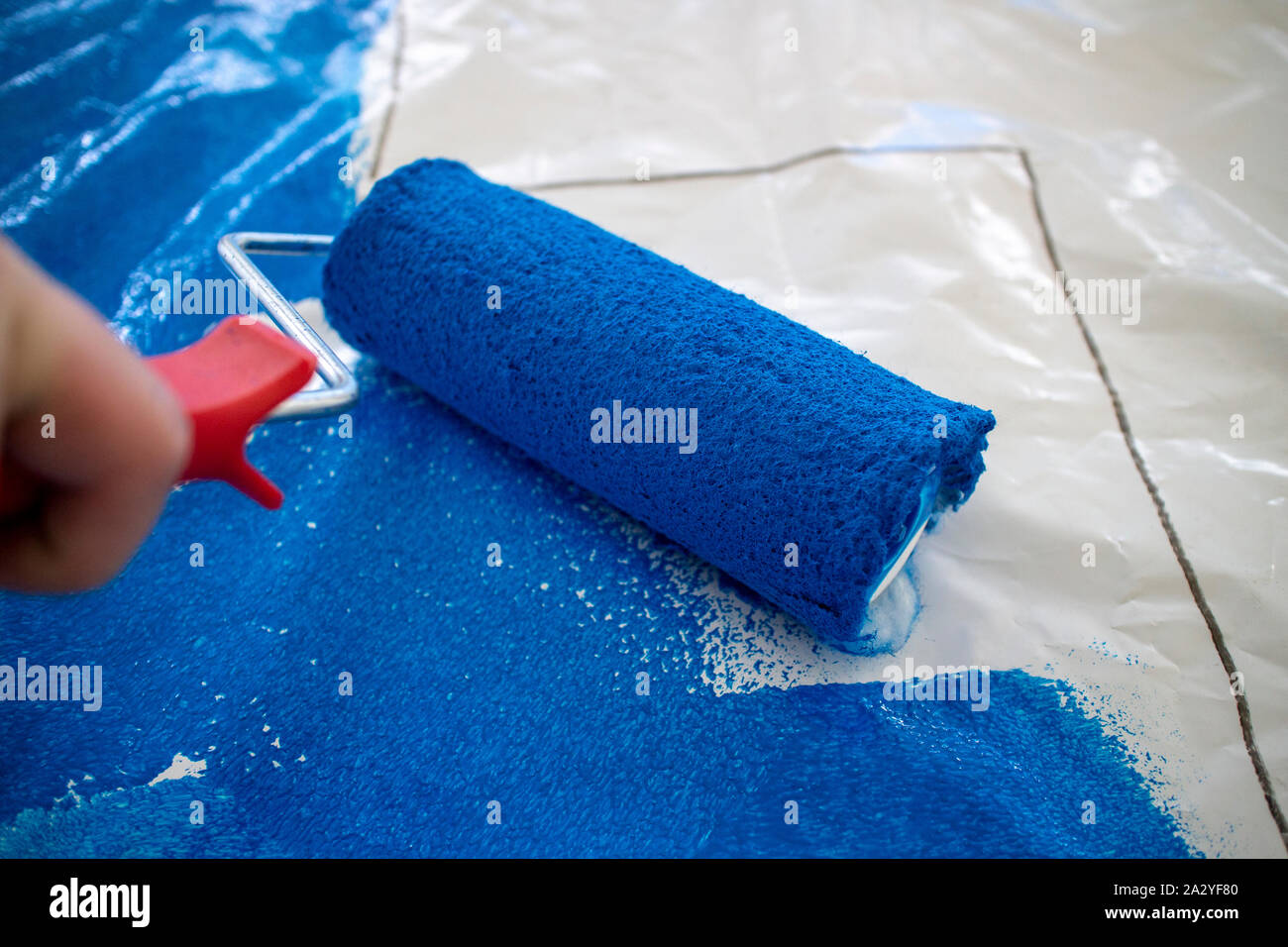 Paint roller - preparation of a football choreography Stock Photo