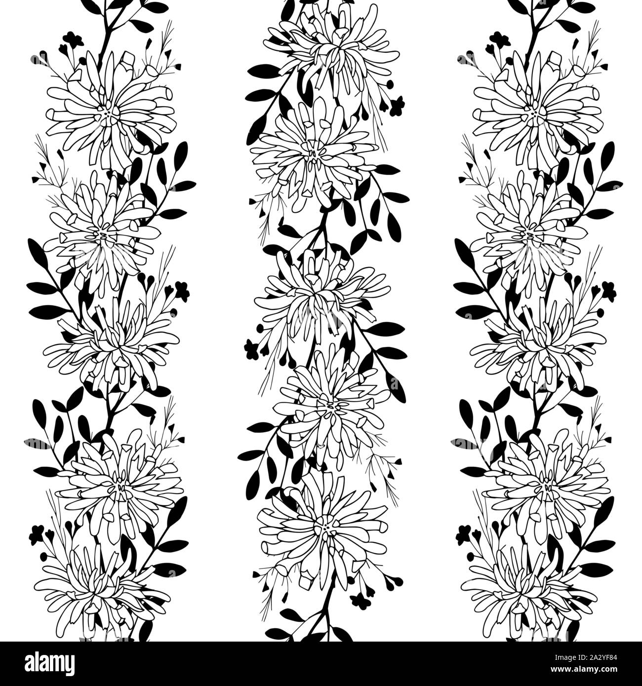 Vector seamless botanical pattern with hand drawn chrysanthemum flowers ...