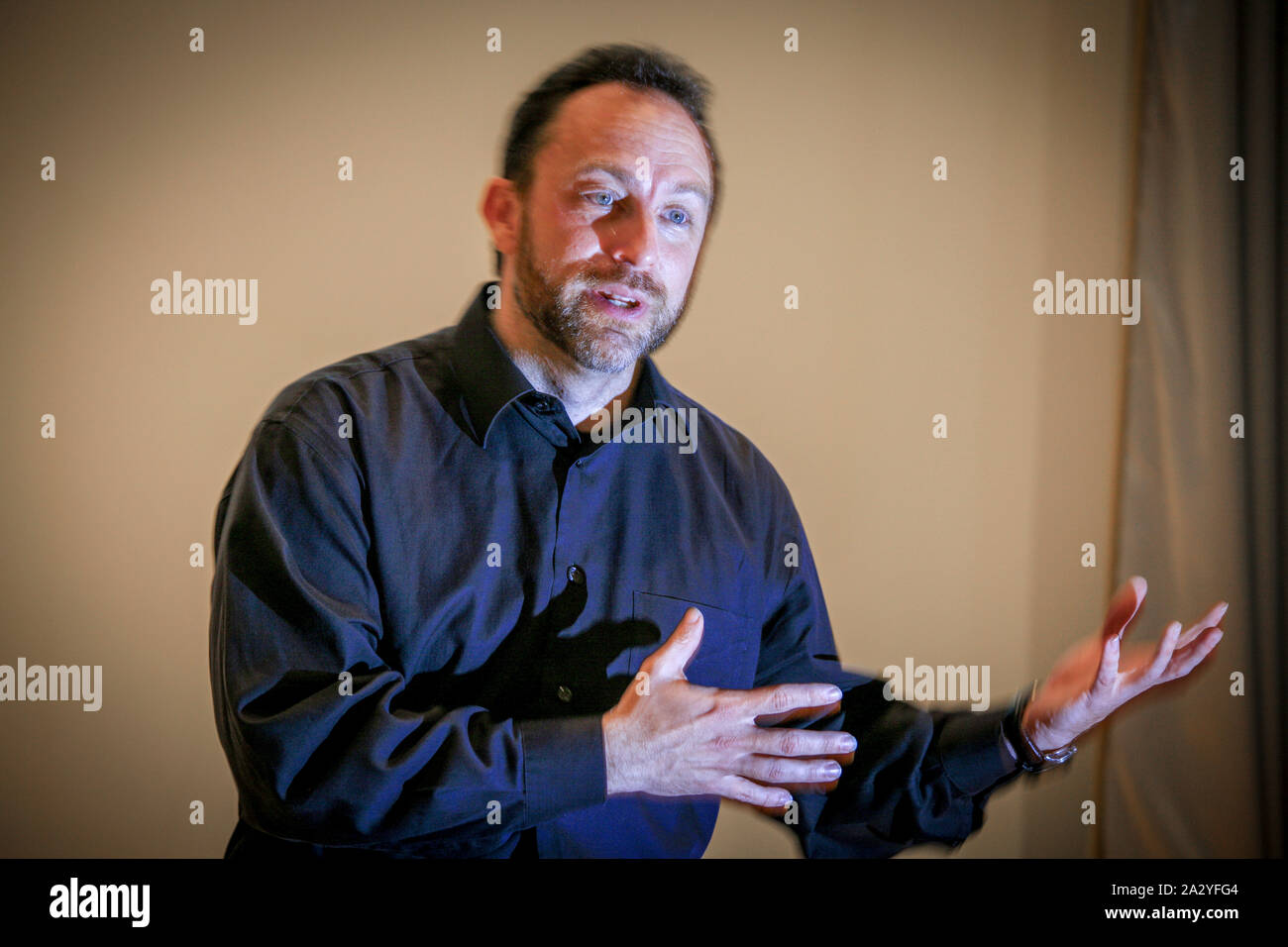 Wikipedia Founder Jimmy Wales. Jimmy Donai Wales is an American-British internet entrepreneur and former financial trader. He is best know for cofounding the online non-profit encyclopedia Wikipedia. Stock Photo