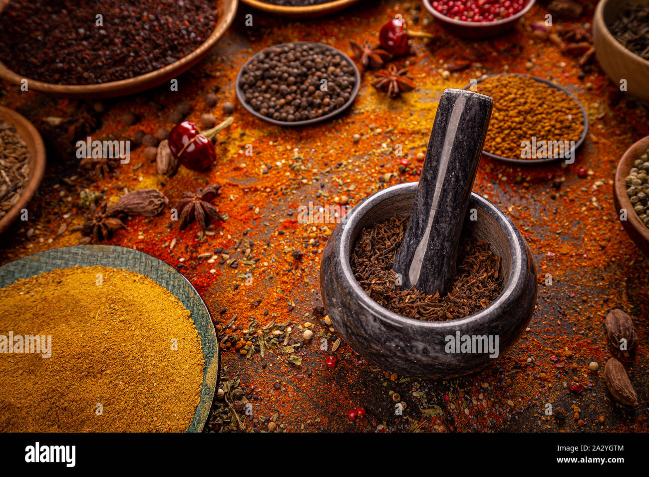 Assorted ground spices. Still life of spice Stock Photo