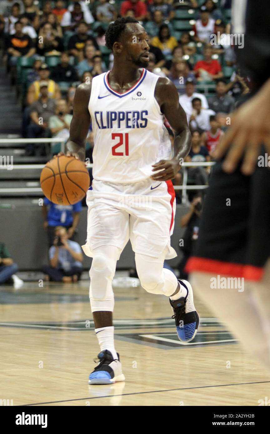 October 3, 2019 - Los Angeles Clippers guard Patrick Beverley #21 during a preseason game between the Los Angeles Clippers and the Houston Rockets at the Stan Sheriff Center on the campus of the University of Hawaii at Manoa in Honolulu, HI - Michael Sullivan/CSM. Stock Photo